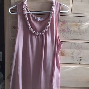 Tank with braided neckline with chain detailing